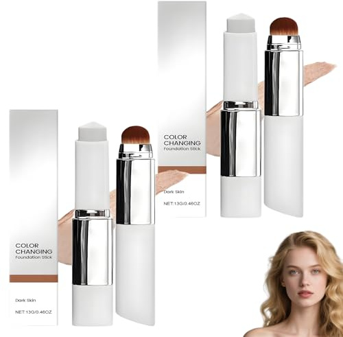 Farbwechselnder Foundation-Stick, 2-in-1-Foundation-Stick mit Pinsel, Make-up mit voller bis mittlerer Deckkraft, wasserfest, langanhaltend, schweißfest für natürliches Make-up (dark*2)