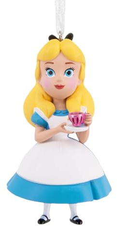 Hallmark Alice in Wonderland Keepsake Ornament, Disney, Blue, White, Resin | Features Alice Holding a Pink Tea Cup, Durable Resin, Includes Ribbon, Size: H8.3cm W4.4cm D3.8cm, Great for Collectors