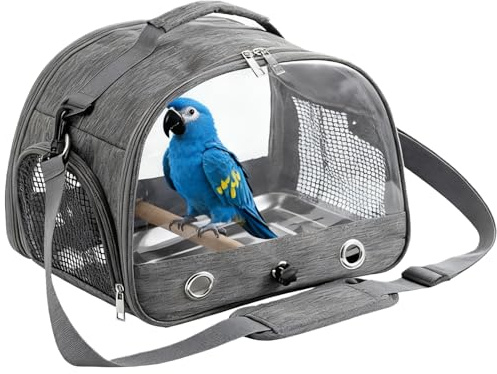 Bolsa de transporte para pájaros con barra de pie y bandeja de acero inoxidable, jaula de transporte para pájaros, transpirable, portátil, para periquitos/animales pequeños, caja de transporte de aves