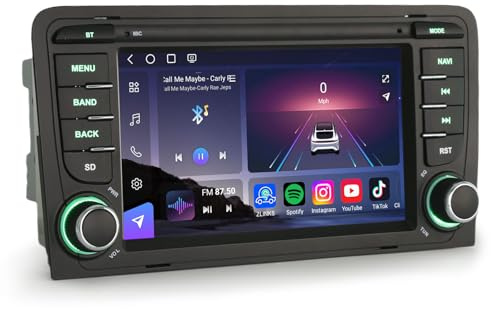 Erisin 8GB+128GB Android 16 Autoradio Bluetooth für Audi A3 S3 RS3 RNSE-PU | Qualcomm 8-Kern, 7 Zoll IPS Touchscreen 2Din Radio Unterstützt CarPlay Android Auto GPS Navi DAB+ WiFi 4G DSP Canbus USB SWC