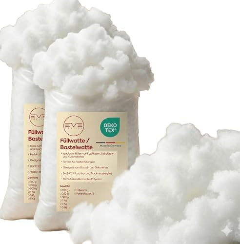 EVE Textile® 1 kg Füllmaterial Hochbauschendes Polstervlies für Kissen Oeko-TEX 100, Quilten & Nähen Weiche Füllwatte für Kissenfüllung, Decken & Polsterarbeiten, Nähen & Basteln