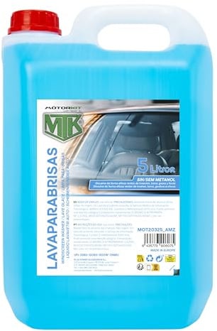 Motorkit MTK Líquido Lavaparabrisas 5 L, Sin Metanol, Limpieza Eficaz de Insectos, Barro, Grasa y Lluvia, Mantenimiento y Visibilidad Segura para Coche