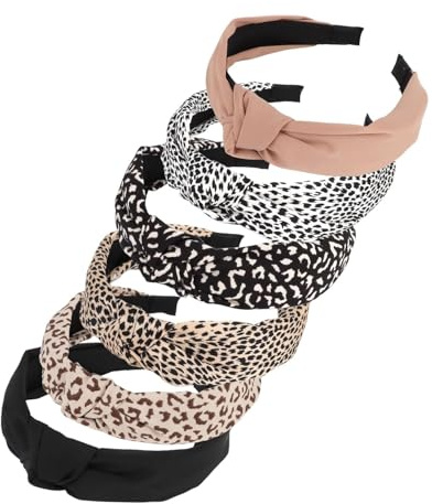 6er Set Leopardmuster Haarreifen Damen – Eleganter Knoten - Design, Haarreifen Damen Elegant für Party & Styling