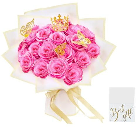 Lot de 24 Bouquets de Roses Artificielles à Paillettes avec Couronne, Idéal pour Décorations de Mariage, Fiançailles, Anniversaire et Saint-Valentin, Parfait pour Embellir Votre Maison ou Jardin