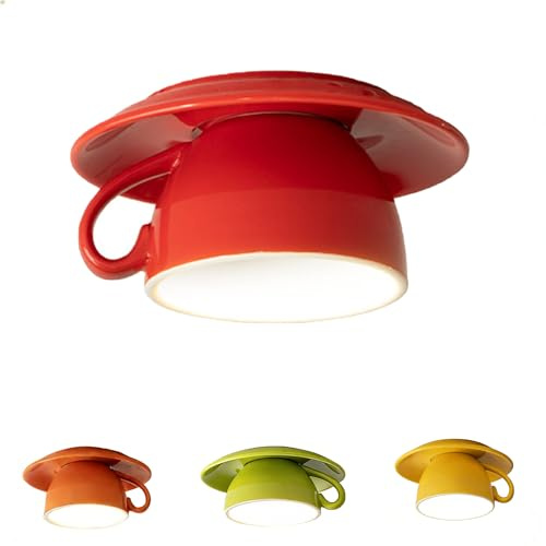Jatwefiv LED Keramik Deckenleuchte Kreativ Deckenlampe Kaffeetasse Design 3 Farbtemperaturen Moderne G4 Deckenbeleuchtung Kronleuchter für Restaurant Café Flur Schlafzimmer