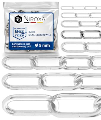 Edelstahlkette V4A A4 langgliedrig DIN 763 / DIN 5685 – 5 mm x 10 m – 1 Stück – für vielseitige Aufhängungen
