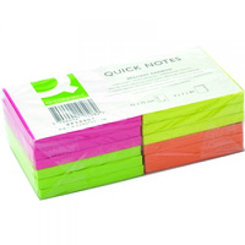 Q-Connect Quick Note Repositionable Pad 75x75mm Assorted Neon