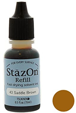 Tsukineko Tinta STAZON para vidrio y plástico color marrón cuero recarga 15ml. Bote cánula