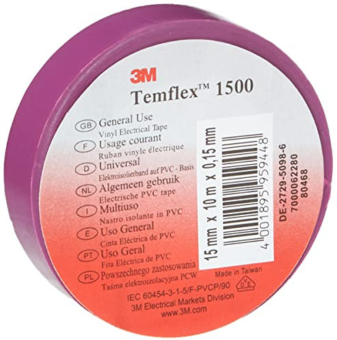 3M Temflex TVIO1510 Temflex 1500 Vinyl Elektro-Isolierband, 15 mm x 10 m, 0,15 mm, Lila