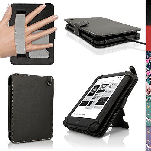 iGadgitz U3694 Etui Housse Cuir PU avec Courroie de Main Compatible avec les ebook Kobo - Noir