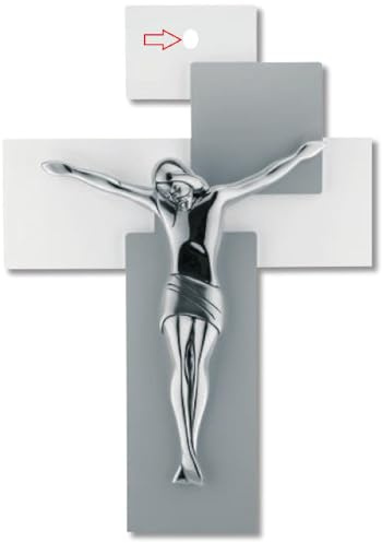 MEMORY SRL PICCOLO CROCIFISSO DA PARETE MODERNO 17X12 CROCE GRIGIO BIANCO CRISTO COLORE ARGENTATO me12101g