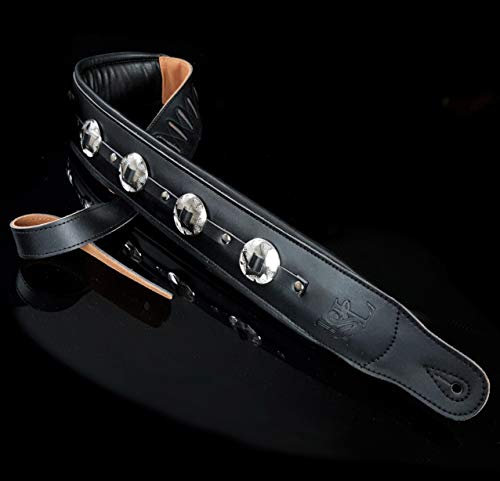 Iconic Leathers Gitarrengurt IL-5ConBlk V.3, extra breit, Leder, gepolstert, 8,3 cm, Schwarz, Schwarz, 43 - 54