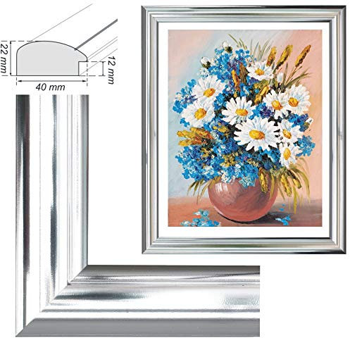 Bilderrahmen, für Bilder der Größe 40x50cm, Farbe Chrome, ideal für Malen nach Zahlen Bilder z.B. von Schipper oder Ravensburger (ohne Glas)
