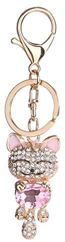 Bobury Beau Chat Strass Porte-clés Porte-clefs Filles Sac Pendentif en Cristal Bijoux Cadeaux Porte-Clés
