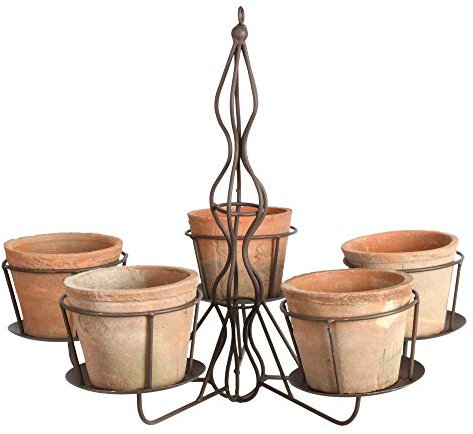 Rivanto® at Hängenden Pflanzen Kronleuchter mit 5 Töpfen, Terracotta, Eisengestell mit Topf-Halterung, für 5 Töpfe, Hängende Blumentöpfe