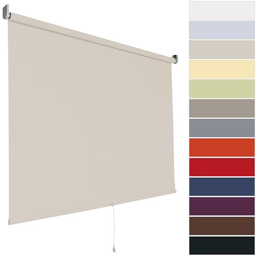 Verdunklungsrollo Springrollo Rollo Fenster | 13 Farben | Breite bis 202 cm Höhe bis 180 cm | lichtundurchlässig verdunkelnd anschraubbar (Größe 182 x 180 cm, Farbe Cream, Beige)