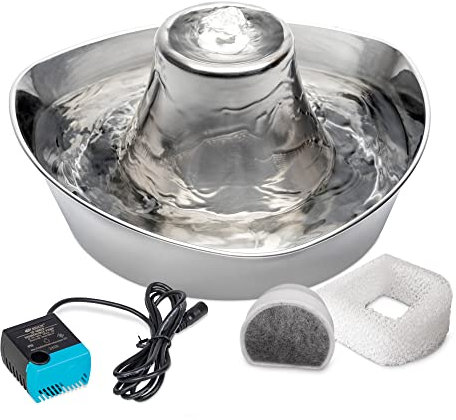 PetSafe Fontaine à Eau Seaside pour Animaux de Compagnie, capacité d'eau de 1,8 l, Fontaine en Acier Inoxydable, Aide à prévenir l'acné des Animaux domestiques, matériau résistant aux Rayures et à la