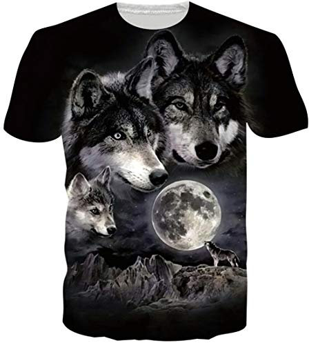Loveternal 3D T-Shirt Herren Wolf T-Shirt 3D Druck Tee Shirt Cool Grafik Kurzarm Oberseiten T-Stücke XXL
