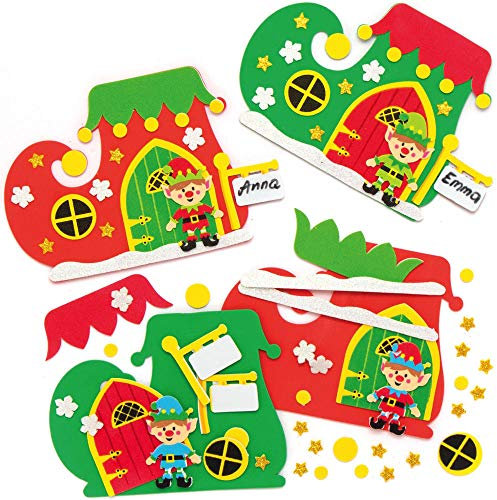 Baker Ross AX400 Kits De Puerta De Elfos De Navidad - Paquete De 4, Suministros Creativos De Arte Y Manualidades Navideños Para Que Los Niños Hagan Y Decoren