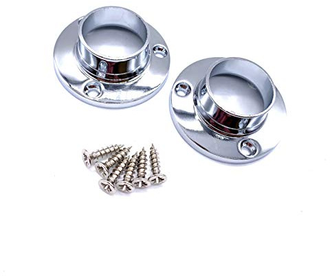 EAI Polished Chrome Wardrobe Rail End Socket for Round Rail, Pack of 2 | Wardrobe Rail End Socket for 25mm Diameter Round Rail, Fixings Included, Secure Clothing Storage
