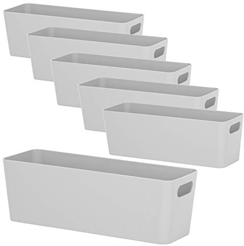 6x Ordnungsboxen - 10 cm hoch - GRAU - 30x10x10cm - 2 Liter - Ordnungskorb - Schubladenorganizer Schublade - Organizerbox - Ordnungssystem Kunststoff - Aufbewahrung Bad Korb Schrank Schreibtisch Kiste