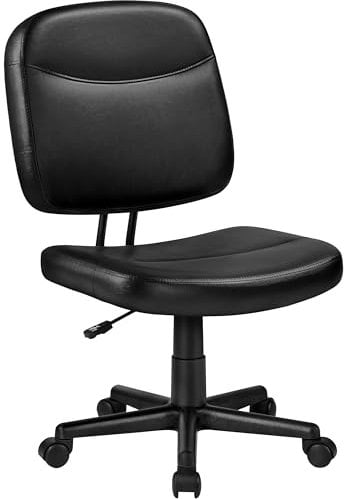 Yaheetech PU Leather Armless Ergonomic Office Chair Mid Back Swivel Adjustable Computer Desk Chair Large Seat, for Office, Meeting, Black