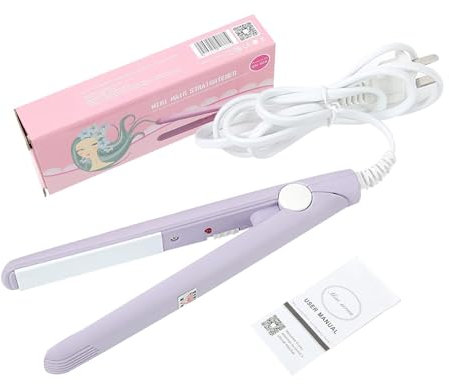 2-in-1 Mini Haarglätter, 190 ℃ Intelligente Thermostat tragbarer Reise Keramik flach Eisen Curling Iron Hair Lockenlöckel Curling Stab Bang Glattung für Frauen Kurzhaarbirge Bart (lila)
