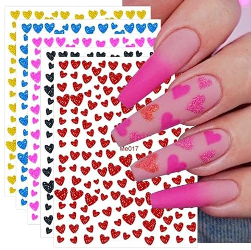 JMEOWIO Nagelsticker Glitzer Valentinstag 10 Blatt Nagelaufkleber Selbstklebend Farben lieben Herz Nail Art Sticker Dekoration Nageldesign Zubehör