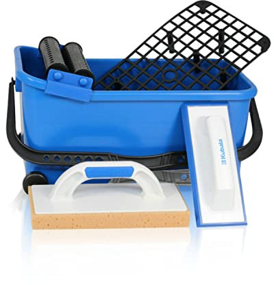 Kit de limpieza profesional de azulejos para niños con cubo, rejilla de piso, flotador con esponja de lechada y accesorios para instalación de contratistas profesionales o de bricolaje,