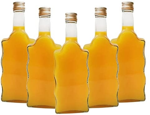 DIAH DO IT AT HOME 6 x Bottle 'Wave' Shape 500 ml (0.5L) & Gold Screw Cap (Twist on Lid) - Home Brewing Gin Oil Vinegar Wine Vodka - Home Brew