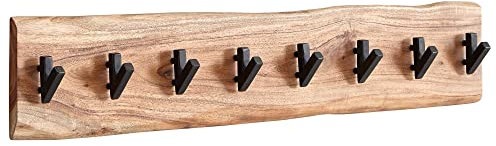 möbelando Design Wandgarderobe Akazie Massivholz/Metall 90 x 19 x 9 cm | Hakenleiste Flurgarderobe Wand | Garderobe Holz