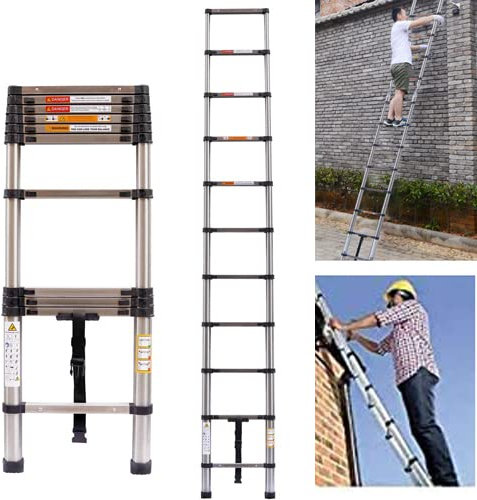 3.2 m telescopic ladder, stainless steel ladder, soft close design, extension ladders for RV work or installation monitoring, 150 kg capacity