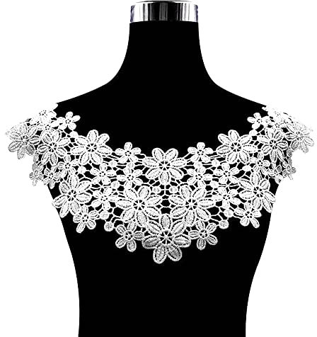 Bestickte Blumen Blüte Spitze Kragen Applikation,Stickerei Spitzenbesatz Häkelspitze Patch Spitzemotiv Applique Patches Einsatzkragen für Nähen Handwerk Kostüm Hochzeitskleid Brautkleid Deko,Weiß