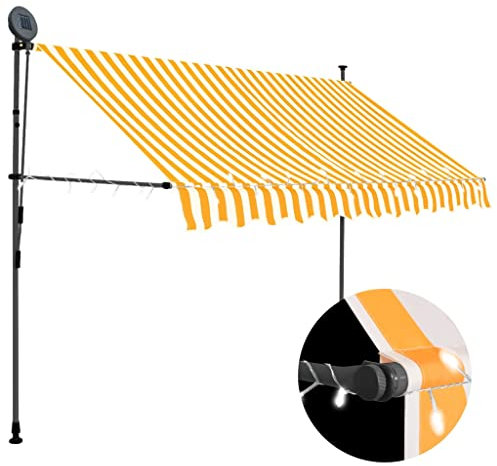 Chenshu Einziehbare Markise Handbetrieben, Balkon Markise, Sonnenschutz, Balkon überdachung, Sonnenmarkise, Terrassen-markisen, mit LED 300 cm Weiß Orange