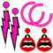 Jadive 3 Paar 80er Jahre Retro Neon Ohrringe für Damen Rosa 80er Neon Creolen Lippe Blitz Ohrringe Übertriebene Baumeln Ohrstecker Statement für Frauen Festival