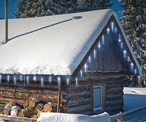 Spetebo XXL Eiszapfen Lichterkette kalt weiß mit Timer - 6,9 m / 72 LED - Garten Deko Beleuchtung mit 8 Funktionen - Weihnachten Advent Winter Dekoration für Außen