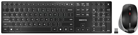 CHERRY DW 9500 Slim Wireless Desktop Tastatur und Maus Combo, extra flaches dünnes Design mit ergonomischem Maus-Begleiter. Bluetooth oder USB-Empfänger.