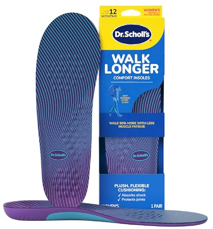 Dr. Scholl's Walk Longer Insoles for Women - Comfortable Plush Foam Cushioning Inserts for Walking, Hiking, and Standing on Feet All-Day with Arch Support - Walk 50% Longer Without Muscle Fatigue