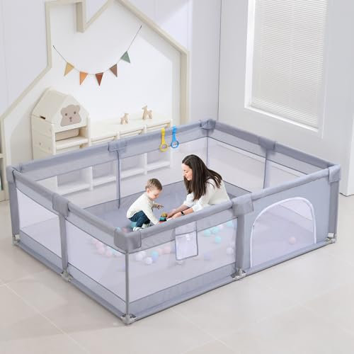 Baby Laufstall Kinder Laufstall Groß Kinder Freizeitbereich Robuster Sicherheitszaun Babyspielhof Babygitter (150 x 200 cm, Grau)