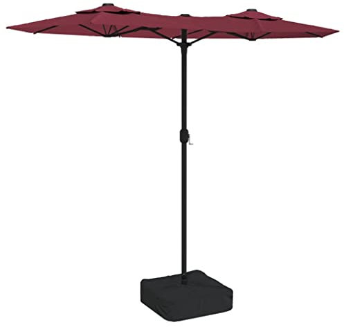vidaXL Sombrilla Doble de Jardín con Luces LED, Parasol Protector de Sol, Refugio Solar, Paraguas para Patio Exterior, Rojo Burdeos 316x145 cm