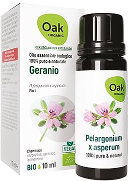 OAK ORGANIC Per NATURANDO Geranio Olio essenziale Puro 10 ML - Olio Essenziale Bio & Vegan per diffusione ambiente contro Insetti
