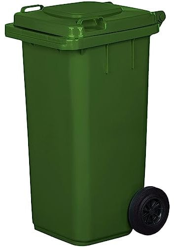 Contenedor de basura de 120 litros con ruedas | Sistema de fijación para extracción mecánica | de plástico | Color verde