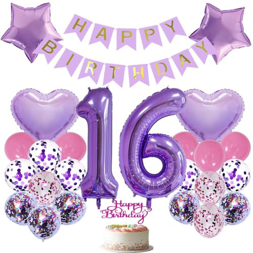 Luftballon 16 Geburtstag Lila Folienballon 16 jahre Geburtstag dekoration mädchen Luftballons Lila Geburtstag Happy Birthday Folienballon 16 Geburtstagsdeko Mädchen Geburtstag Deko Mädchen lila