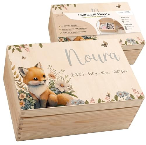 KIDSMOOD - Erinnerungsbox Baby, personalisierte Holzkiste mit Deckel, Ideal zur Aufbewahrung von Erinnerungen und als Geschenk zur Geburt, Taufe oder als Geburtstagsgeschenk für Mädchen und Jungen