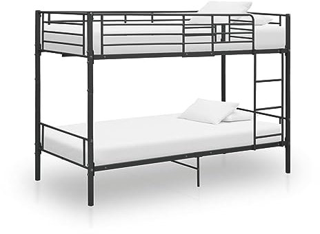 Hommdiy Etagenbett Kinderbett Hochbett Metallbett Bett Stockbett Bettgestell Doppelstockbett Schlafzimmer Kinderzimmer Metall 90×200 cm Schwarz