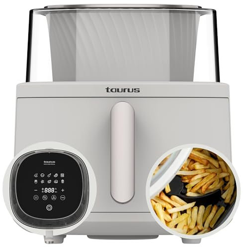 Taurus - Freidora de aire Aero Crisp Spin 6L Diseño 360° | Capacidad de 6L | 1550W | Removedor de Alimentos | Temperatura de hasta 200ºC | Diseño moderno | ventana 360º