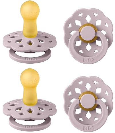 BIBS Boheme Schnuller 4er-Pack. BPA-frei, Kirschform Nippel. Naturkautschuk/Latex, Hergestellt in Dänemark, Größe 2 (6-18 Monate), Dusty Lilac
