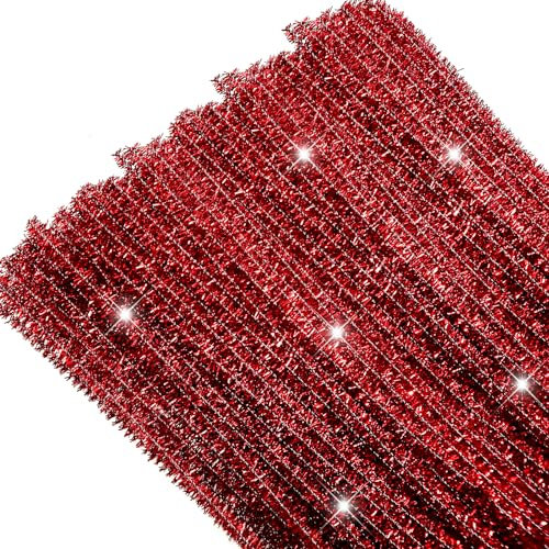 TOAOB Glitzer Pfeifenreiniger 100 Stück Rot Chenilledraht Bunt Biegeplüsch 30cm Lang und 6mm Breit für Basteln und Dekorieren