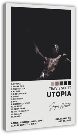 VesFy Travis Poster, Scott Utopia, Albumcover-Poster, 2 Leinwand-Poster, Schlafzimmer-Dekor, Sportlandschaft, Büro, Raumdekoration, Geschenk, Rahmen-Stil, 60 x 90 cm