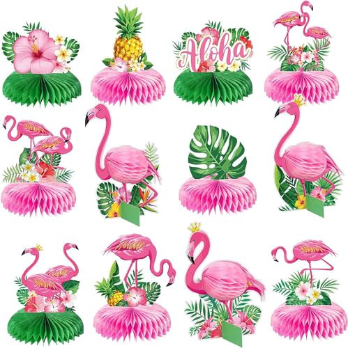 Lot de 12 centres de table en nid d'abeille flamant rose pour les vacances, Noël, les fêtes d'anniversaire